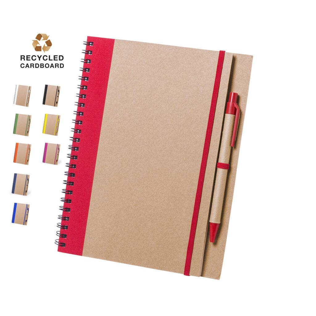 Libreta de cartón reciclado con bolígrafo a juego