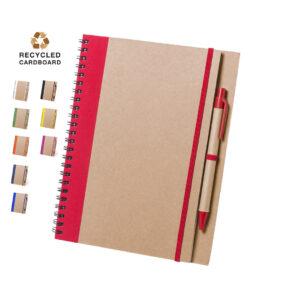 Libreta de cartón reciclado con bolígrafo a juego