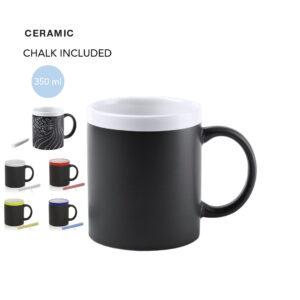 Taza de cerámica con cuerpo pizarra y tiza a juego