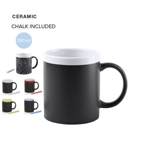 Taza de cerámica con cuerpo pizarra y tiza a juego