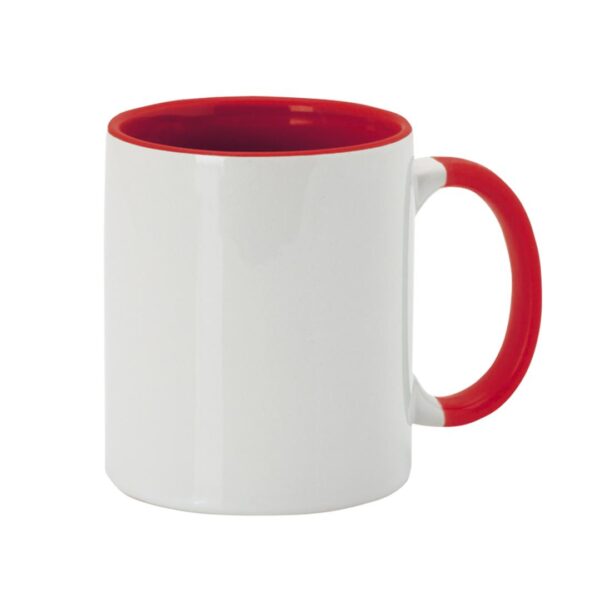 Taza con detalles a color rojo ideal para sublimación