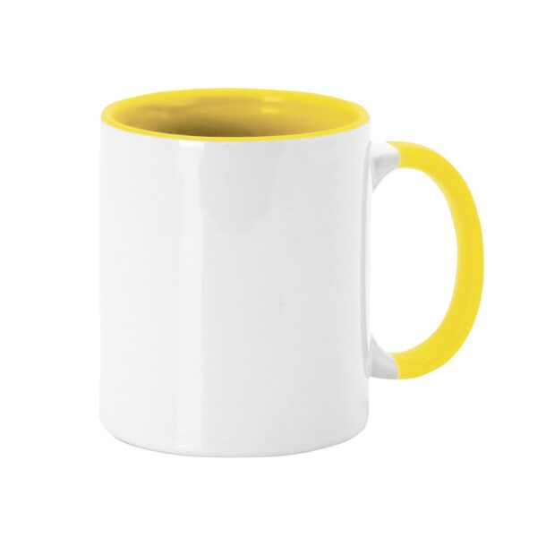 Taza sublimable con acabados en amarillo