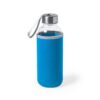 Bidón de agua de cristal con funda de neopreno azul claro