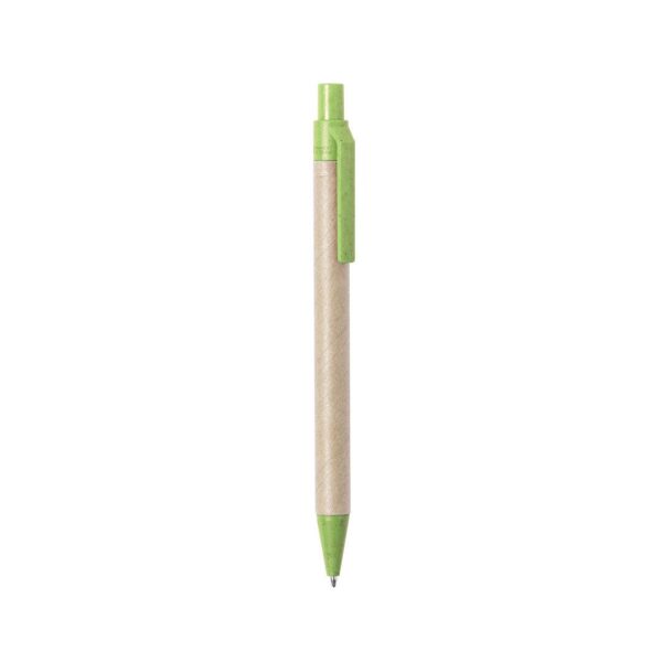 Bolígrafo verde de cartón reciclado y tinta azul