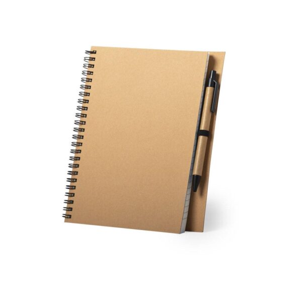 Libreta en cartón reciclado con bolígrafo a juego