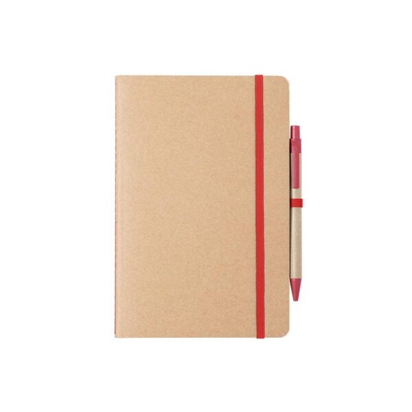 Conjunto de cuaderno y bolígrafo rojo