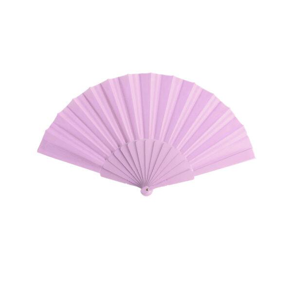 Abanico de tela rosa con varillas de plástico