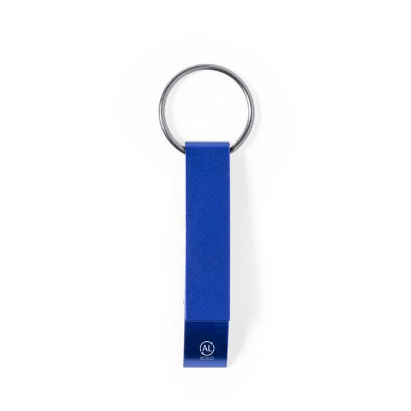 Llavero azul con accesorio abre latas