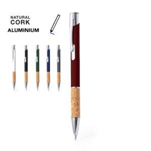 Bolígrafo de aluminio y corcho de tinta azul