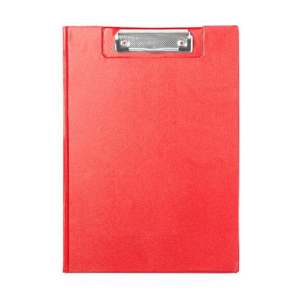 Carpeta roja con pinza portapapeles