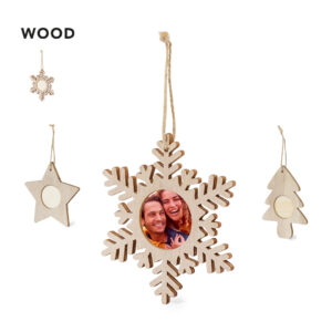 Adorno navideño de madera con portafotos