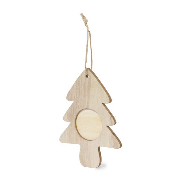 Adorno navideño de madera con forma de árbol con portafotos