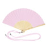 Abanico de bambú y poliéster rosa con cordón para colgar